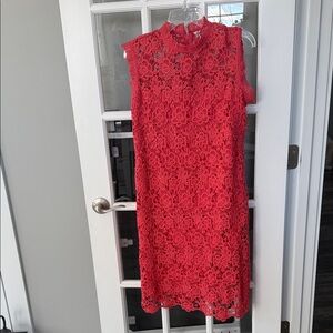 Nanette Lepore Vibrant Red Lace Midi Dress